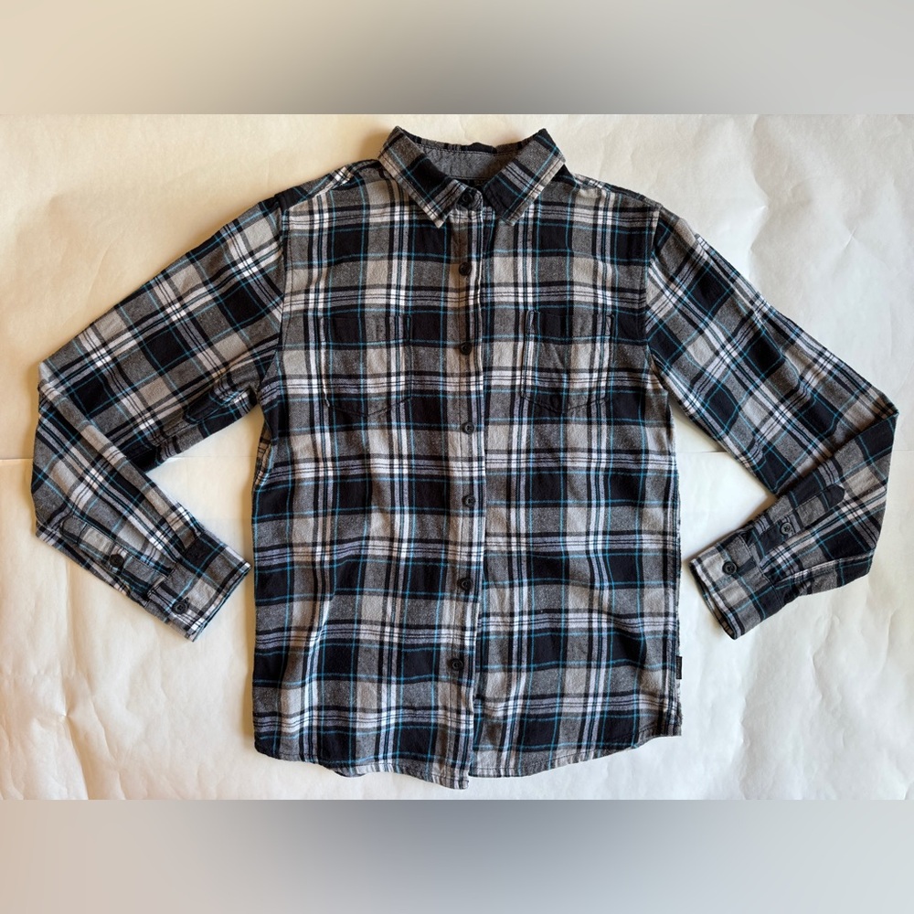 Quiksilver Black and Blue Youth Button-Up Flannel Shirt
